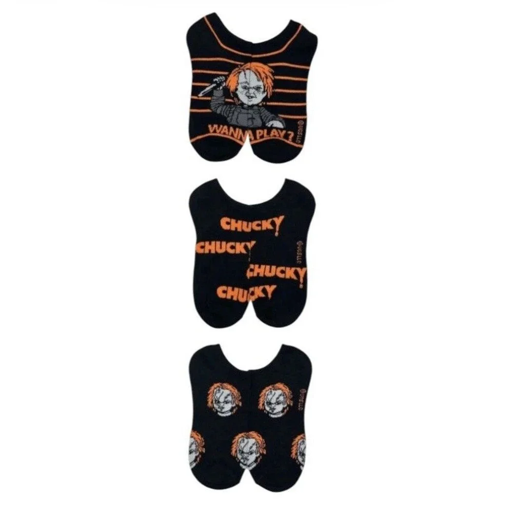 3x Chucky Halloween Novelty No Show Socks  Size 4-10